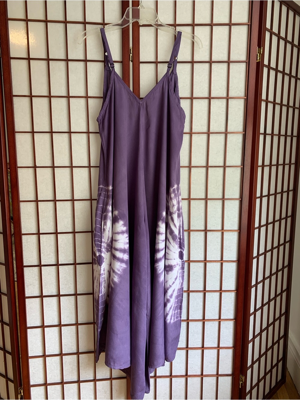 NWOT Hawaii Purple & White Tye-Dye Loose Fit Skinny Strap Jumpsuit Romper Size M